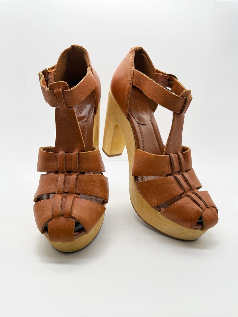 Madewell The Andie Brown Leather 4” Heel 1 1/2 inch Platform Retro Boho Chic